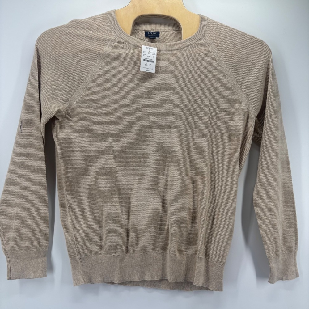 J.Crew Sweater Mens L Beige Textured Cotton Raglan Crewneck NWT CD617 Knit
